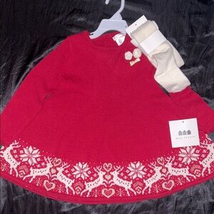 Max Studio Knit Embroidered Red Holiday Reindeer Dress